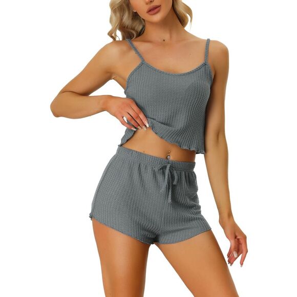 Lounge Pajamas Cami Tops with Shorts Sleepwear Knit Camisole Sets Dark Gray - Picture 1 of 5